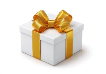 Fototapeta premium A white gift box with a gold ribbon bow