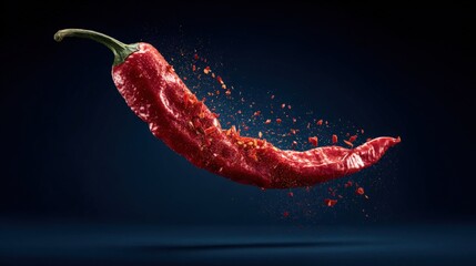 Fiery Red Chili Pepper Exploding with Flavorful Spice, Isolated on Dark Background for Culinary Concepts