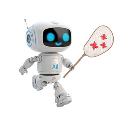 Obraz premium Playful AI Robot with Net on Transparent Background