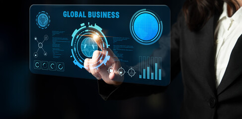 Global business partnerships and international trade concept. A dashboard for worldwide market analytics, data visualization, and company strategy. Motif