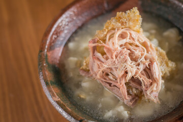 Authentic White Pozole from Guerrero with Shredded Pork