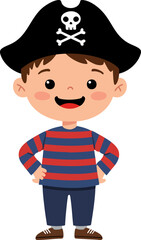 Cartoon Cute Little Boy Dressed as Pirate Character Illustration