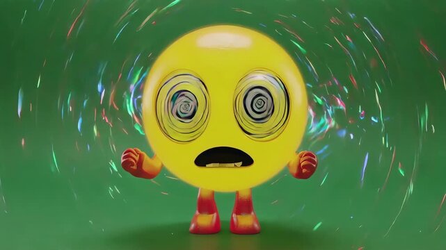 A fantastic vfx dizzy shift for an illusion fruit ido, this multicolor superhero fruit character has dizzy fruit art on a chroma key greenscreen with color shift