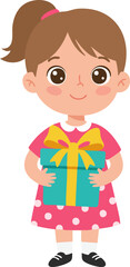 Cartoon Style Illustration of Girl Holding Gift Box Celebrating Event