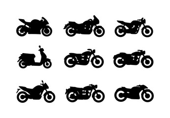 Obraz premium Set of motorcycle silhouettes: classic, sport, and scooter designs