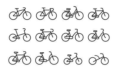 Bicycle silhouettes collection featuring various cycle designs in linear style
