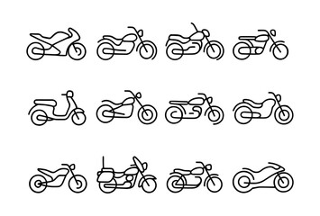 Minimalist motorcycle line art collection: diverse bike silhouettes
