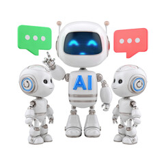 Naklejka premium Friendly AI Robot Team on Transparent Background