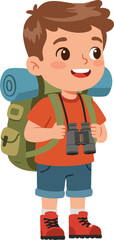 Colorful Cartoon Style Little Boy Hiker with Backpack Illustration