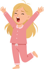 Cute Cartoon Blonde Hair Girl Stretching Body After Wake Up Illustration