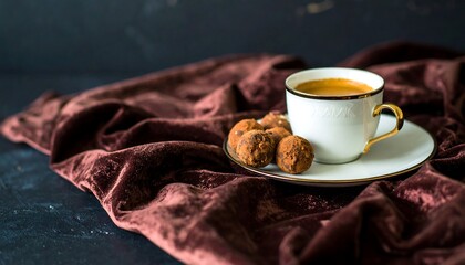Obraz premium Coffee and Chocolate Truffles on Velvet Cloth