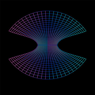 Vibrant gradient wireframe grid creating a hyperbolic abstract form, ideal digital graphic for modern technology concepts