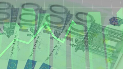 Green bars rising as line tracing until finger pushing highest bar adjusting chart over banknote - Powered by Adobe