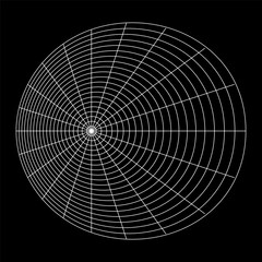 Modern geometric abstract design with a complex polar grid pattern, showcasing concentric circles and radial divisions on a dark background for precise visualization concepts and technical schematics
