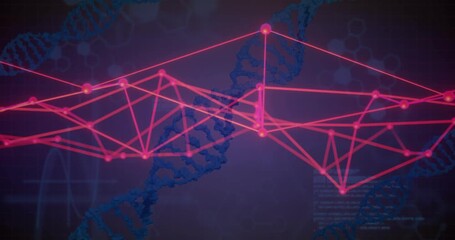 Startup nodes forming mesh, central node rising as DNA strand drifting to visualize data flow - Powered by Adobe