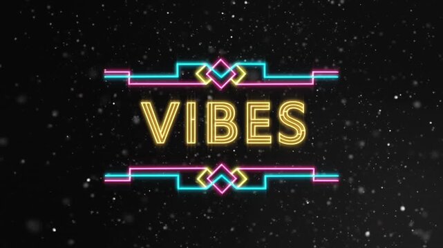 Canvas speckling starting neon VIBES animation letters lines igniting then reversing outlines