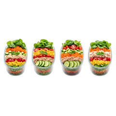 Fototapeta premium Healthy Salad Container Bowls Assortment Still Life Stock Photo with Fresh Vegetables Tuna and Corn for Diet or Meal Prep