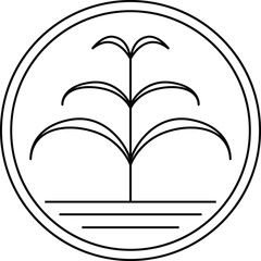 Circular Emblem with Plant and Water Design in Black and White