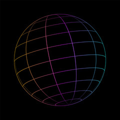 Dynamic abstract wireframe globe with vibrant gradient colors, symbolizing global digital connectivity and future technology