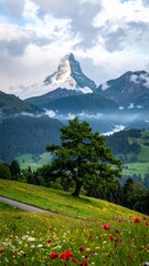 Fototapeta premium Majestic Matterhorn Peak Amidst Alpine Meadow and Forest
