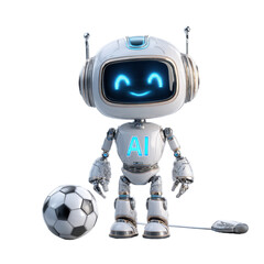Playful AI Robot with Soccer Ball on Transparent Background