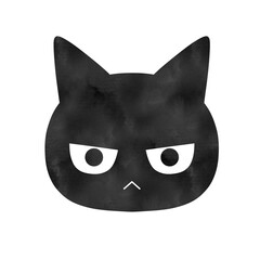 A black cat face silhouette illustration with a watercolor texture
