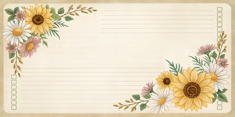 Floral Stationary: A beautifully rendered floral design adorns a vintage stationery layout.