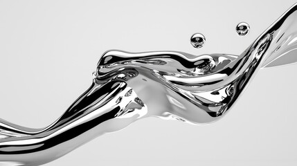 Silver liquid splash with air bubbles.