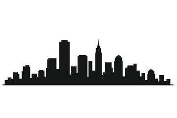 City skyline silhouette vector icon. Urban cityscape background. Downtown architecture panorama. Black building shape on white. Modern metropolis landscape for design element.