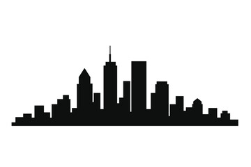 City skyline silhouette vector icon. Simple black urban cityscape panorama with modern buildings. Metropolis architecture landscape illustration for background or web design template.