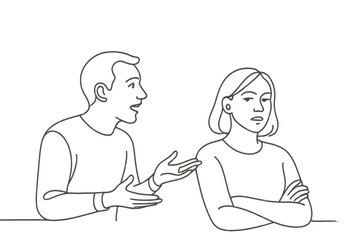 Man Talking to Uninterested Woman Ignoring Dialogue Line Art