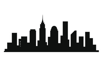 Fototapeta premium City skyline silhouette vector illustration. Urban cityscape background. Downtown architecture panorama. Metropolis building graphic element. Town landscape template design.
