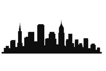 Fototapeta premium City skyline silhouette vector illustration. Urban cityscape background. Downtown buildings architecture icon. Metropolis panorama landscape for design template or business banner.