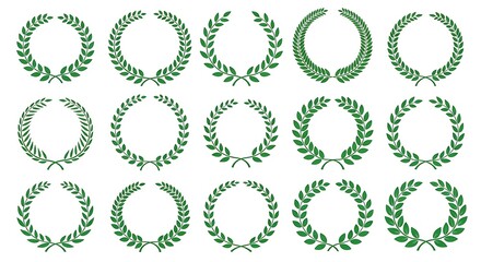 Collection of Green Laurel Wreaths for Awards and Recognition.