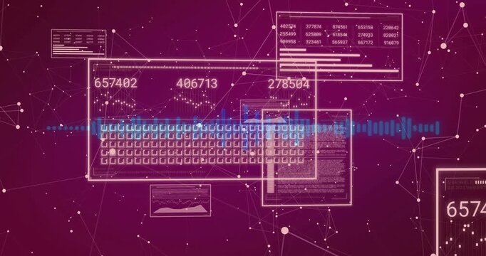 At start magenta mesh hosting data frame while waveform pulsing and numbers updating for analytics