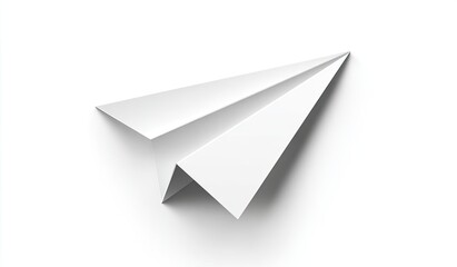Folded white paper airplane on a white background