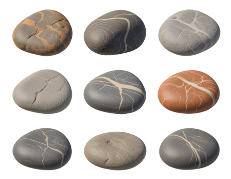Collection of River Stones Top View Isolated