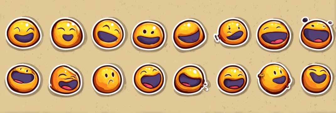 Colorful yellow emojis featuring various facial expressions set against a light brown textured backdrop, creating a fun and engaging atmosphere.