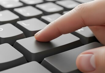 Macro shot capturing a finger pushing a keyboard button, tech interaction