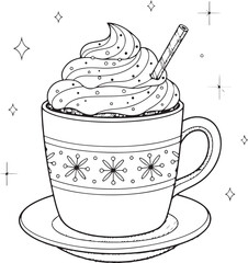 Hot Chocolate With Whipped Cream And Straw illustration vector