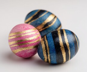 Fototapeta premium Three decorated Easter eggs in close-up