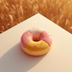 A single donut from the top and warm, inviting lighting. The delicious pastries are beautifully divided into pieces.