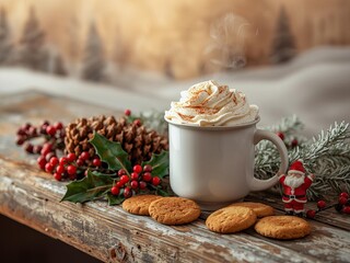 A cup of coffee with cookies and cinnamon, X-Mas themed