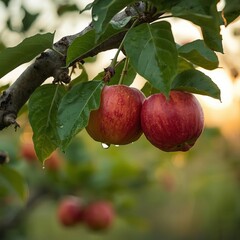 ripe red apples on a branch