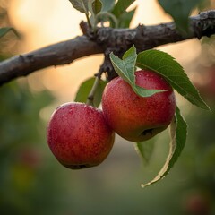 ripe red apples on a branch