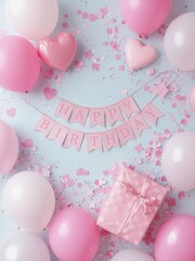 pink balloons with ribbon Happy Birthday
