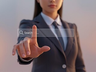 business woman pushing a button