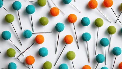 Colorful pushpins scattered on a white surface (1)
