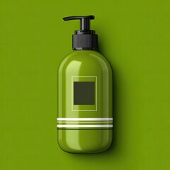 Olive green pump bottle with black label