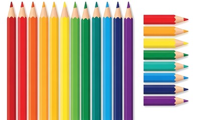 Illustration of vibrant colored pencils arranged in rainbow spectrum for creative projects